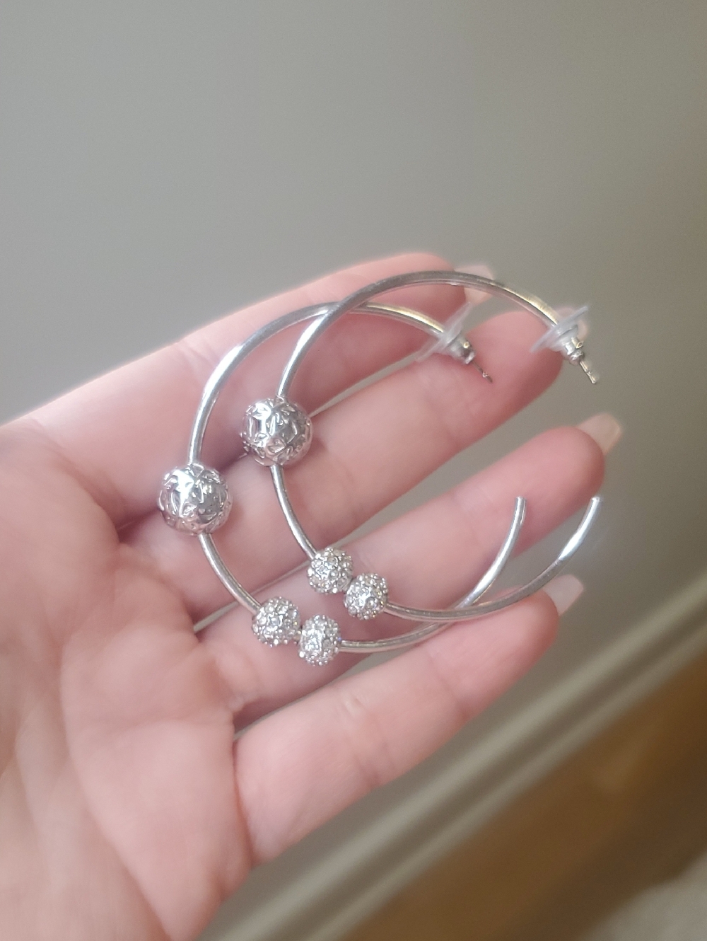 Swarovski Silver Hoop Earrings with Filigree and Pavé Beads